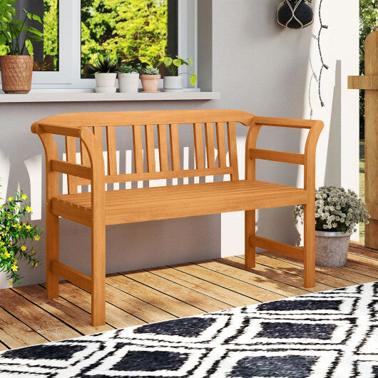 Acacia Wood 2-Person Patio Loveseat with Backrest and Armrests W2B