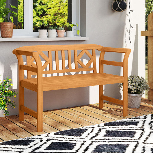 Acacia Wood 2-Person Patio Loveseat with Backrest and Armrests for Porch W2B