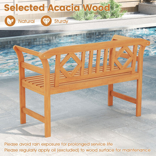 Acacia Wood 2-Person Patio Loveseat with Backrest and Armrests for Porch W2B