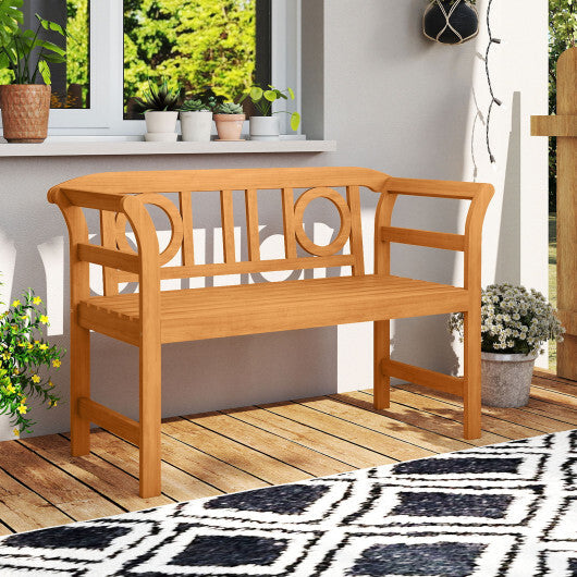Acacia Wood 2-Person Patio Loveseat with Backrest and Armrests for Backyard W2B