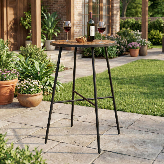 Outdoor Bar Table 41 inch Bar Height Patio Round Table with Acacia Wood Top and Metal Frame W2B