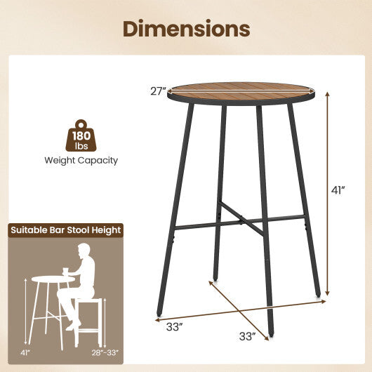 Outdoor Bar Table 41 inch Bar Height Patio Round Table with Acacia Wood Top and Metal Frame W2B