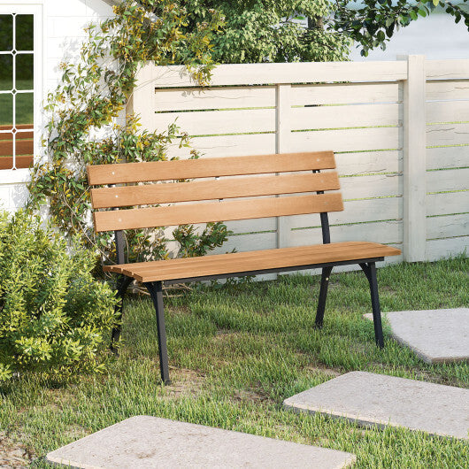 47 Inch Outdoor Acacia Wood Bench with Metal Frame and Slatted Seat W2B