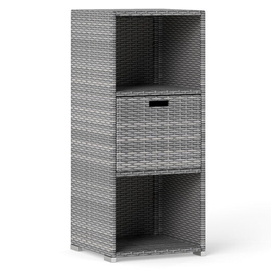 Outdoor Storage Cabinet Patio Wicker Organizer with Drawer-Brown W2B