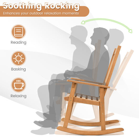 Outdoor Acacia Wood Rocking Chair with High Back and Armrests for Patio-Natural W2B