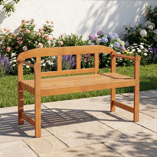 2-Seater Outdoor Acacia Wood Garden Bench with Backrest & Armrests W2B
