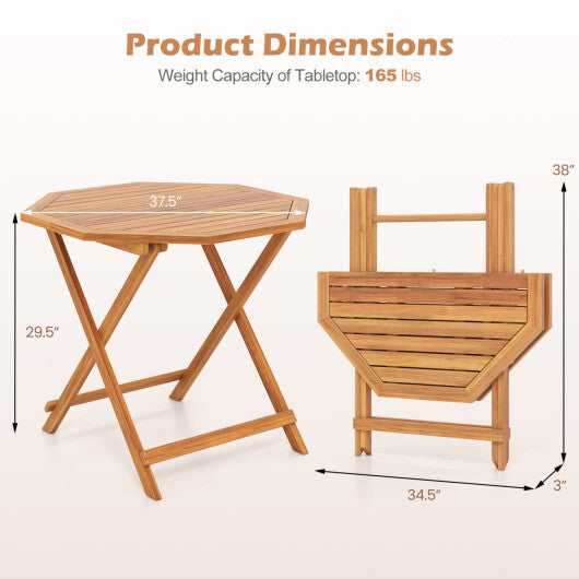 Acacia Wood Outdoor Folding Dining Table for 4 Octagonal with Slatted Tabletop W2B