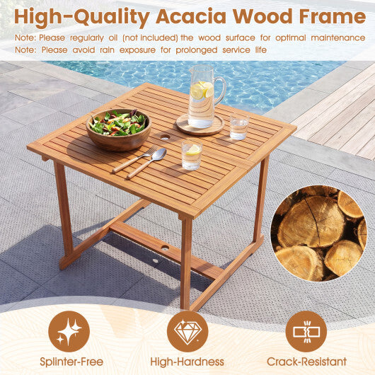 35.5" Acacia Wood Outdoor Dining Table with Umbrella Hole and Reinforced Crossbar for 4 W2B