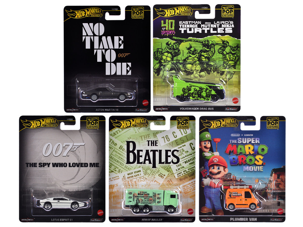 "Pop Culture 2024" 5 piece Set D "Premium Series" Diecast Model Cars by Hot Wheels Hotwheels