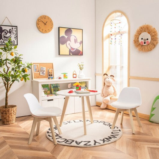 Modern Kids Activity Play Table and 2 Chairs Set with Beech Leg Cushion-White W2B