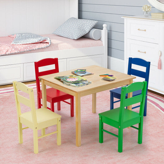 Kids 5 Pieces Table and Chair Set Wooden Children Activity Playroom Furniture Gift-White W2B