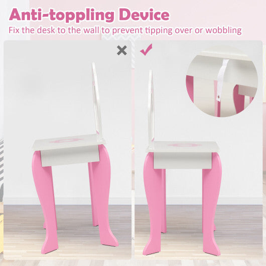 2-in-1 Toddler Vanity Set with Detachable Top & Cute Flower Patterns-White - Color: White W2B