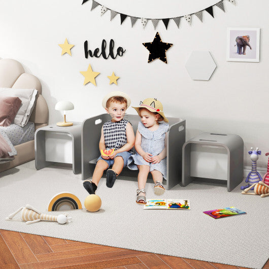 3 Pieces Kids Wooden Table and Chair Set-Natural