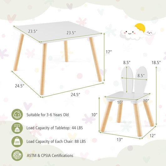 3 Pieces Kids Table and Chairs Set for Arts Crafts Snack Time-White W2B
