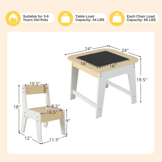 Kid's Table and Chairs Set with Double-sized Tabletop-Natural W2B