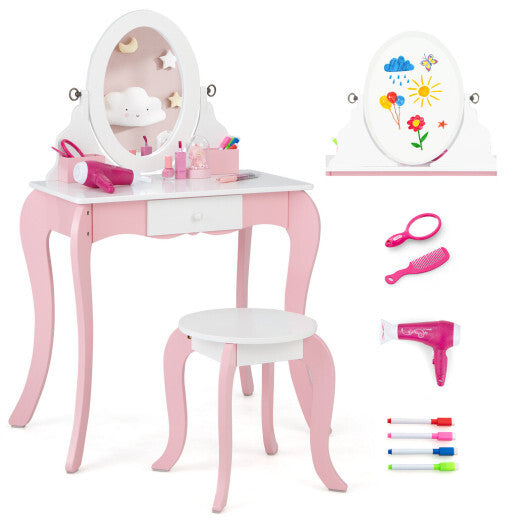Pretend Kids Vanity Set with 360? Rotatable Mirror and Play Accessories