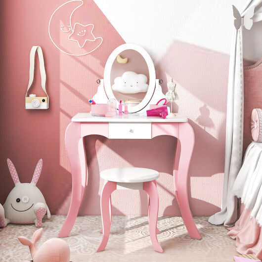 Pretend Kids Vanity Set with 360 Rotatable Mirror and Play Accessories W2B