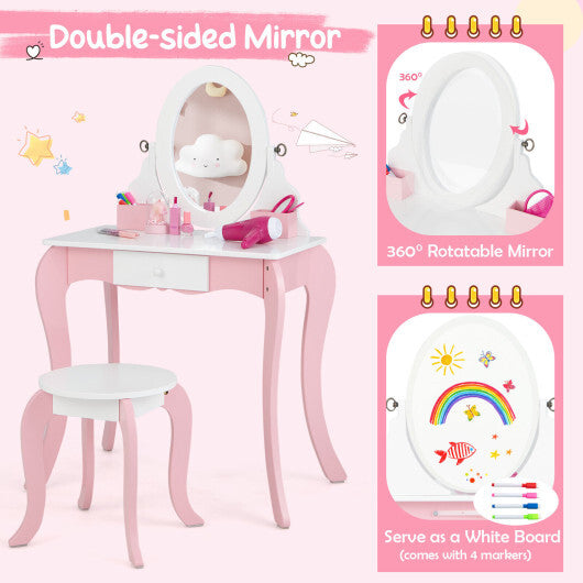 Pretend Kids Vanity Set with 360 Rotatable Mirror and Play Accessories W2B