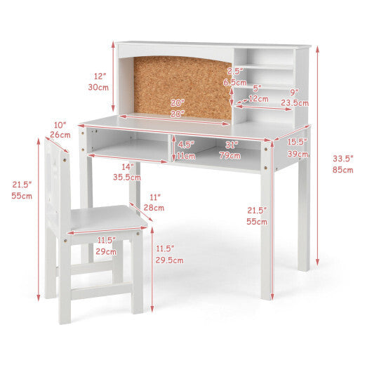 Kids Desk and Chair Set with Hutch and Bulletin Board for 3+ Kids-Pink W2B