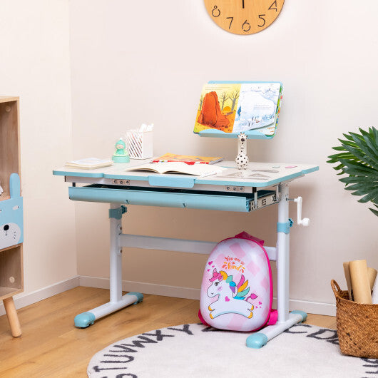 Height-Adjustable Kids Desk with Tilt Desktop and Book Stand-Blue W2B