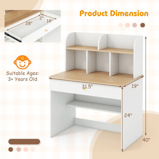 Kids Wooden Study Desk Writing Table with Hutch and Drawer W2B