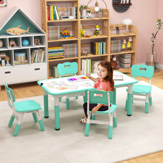 Kids Table and Chairs Set for 4 with Graffiti Desktop-Green W2B