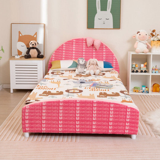 Wood Upholstered Twin Bed Platform with Slat Support-Pink W2B