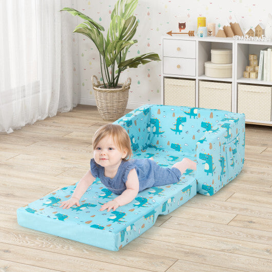 Kids Recliner Sofa Converts to Sleeper Bed for Boys Girls-Blue W2B