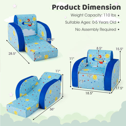 3 in 1 Convertible Flip Open Kids Sofa for Nap Play Sleep W2B