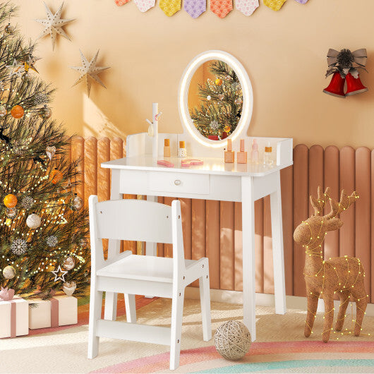 Kids Vanity Set with Lighted Mirror-White W2B