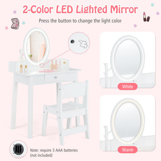 Kids Vanity Set with Lighted Mirror-White W2B