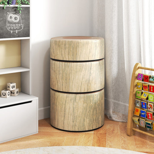 3-Piece Tree Stump Stool Set with Wood Printing Nature Decoration-Dark Walnut