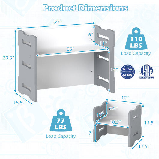 3-Piese Toddler Set with 2 Stools and Activity Table-Natural