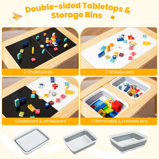 Wooden Kids Activity Table Set with Double-Sided Boards-Natural W2B