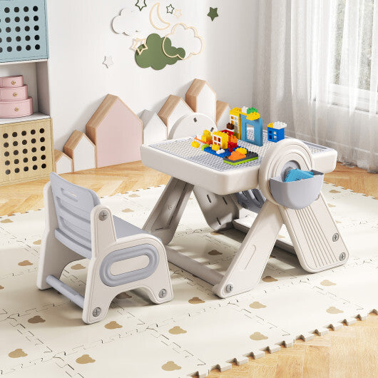 6-in-1 Multi-activity Children Table and Chair Set Folding Art Easel Set-Gray and White W2B