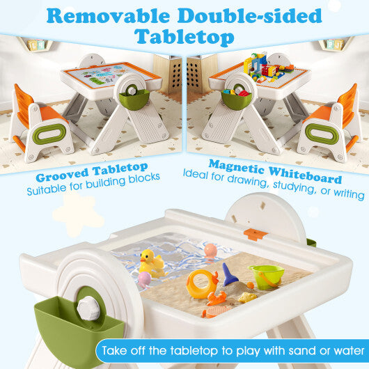 6-in-1 Multi-activity Children Table and Chair Set Folding Art Easel Set-Gray and White