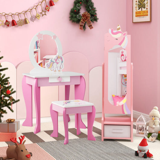 Kids Jewelry Armoire Cabinet with Storage and 2 Tilt Angles-Pink W2B