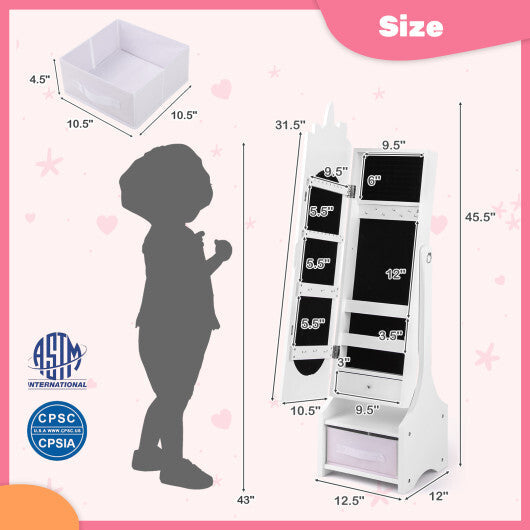 Kids Jewelry Armoire Cabinet with Storage and 2 Tilt Angles-Pink W2B