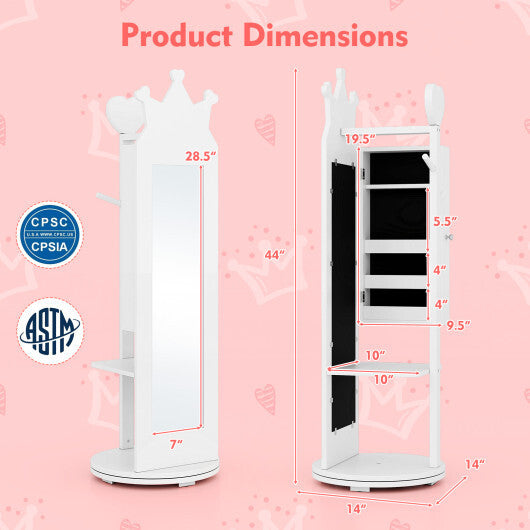 Free-Standing Full Length Mirror Kids Jewelry Armoire Cabinet-Pink W2B