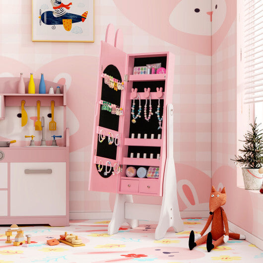 Kids Jewelry Armoire Cabinet with 2 Tilt Angles and Large Capacity-Pink W2B
