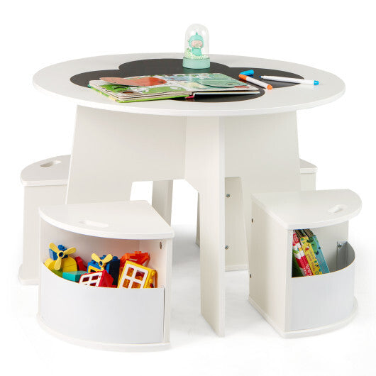 5 PCS Kids Table and Chair Set with Storage Stools for Activity-White W2B