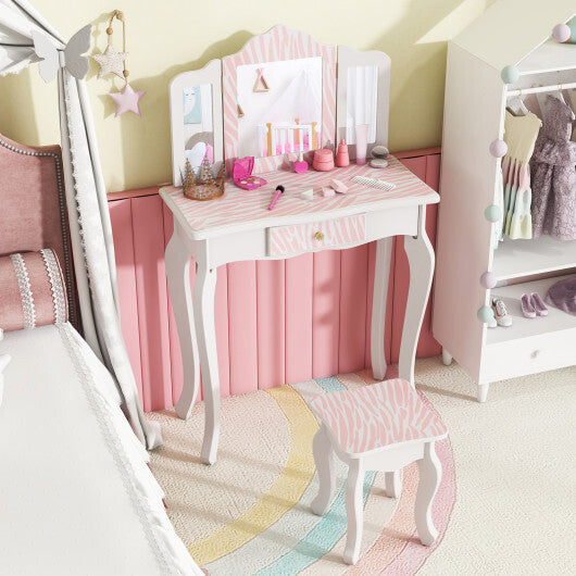 Kids Vanity Set with Drawer and 3 Makeup Accessories-Pink W2B