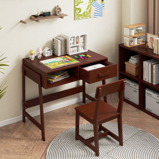 Kids Desk and Chair Set with Storage Drawer and Hutch-Pink W2B