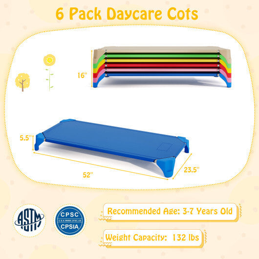 Portable 6 Pack Stackable Daycare Cots Sleeping Bed for Kids 52 Inch-Blue W2B