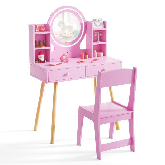 Kids Vanity Set with Lighted Mirror and Storage Drawers-White W2B