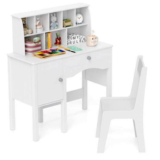 Kids Study Desk and Chair Set with Chair Hutch and Storage Cabinet for 3+ Years Old-Pink W2B