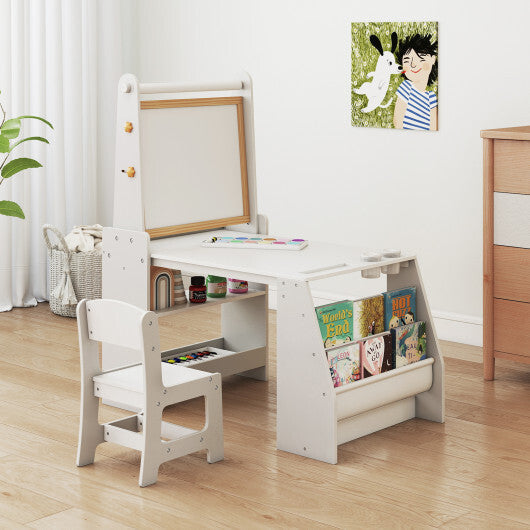 Kids Art Table and Chair Set with Easel and Chair for Drawing Reading-Grey W2B