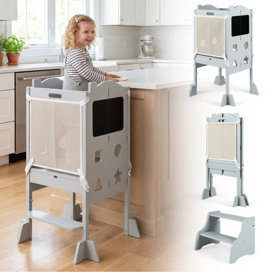 Foldable Toddler Step Stool with Chalkboards 2-Step Stool-White W2B