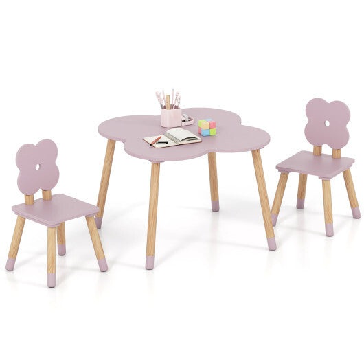 Flower-shaped Kids Table Set with Solid Pine Wood Legs-Pink W2B