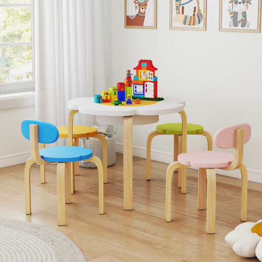 Flower-shaped Children Table Set Wooden Play and Activity Table with 2 Colorful Chairs and Stools-Multicolor W2B